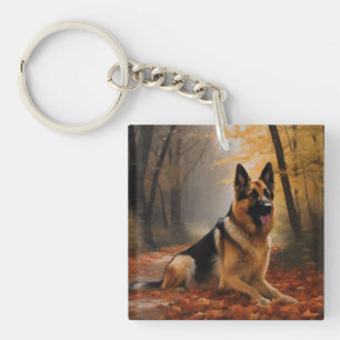 German Shepherd in Autumn Leaves Fall Inspire Keychain