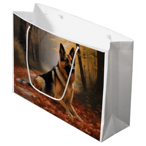 German Shepherd  in Autumn Leaves Fall Inspire  Large Gift Bag