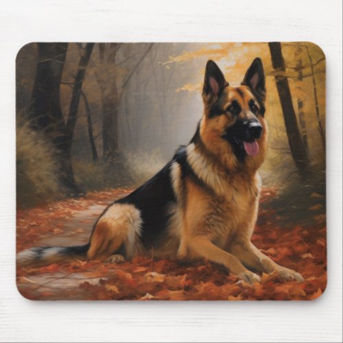 German Shepherd  in Autumn Leaves Fall Inspire  Mouse Pad