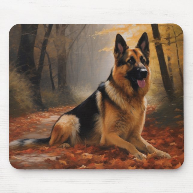 German Shepherd  in Autumn Leaves Fall Inspire  Mouse Pad (Front)
