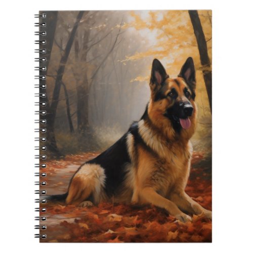 German Shepherd  in Autumn Leaves Fall Inspire  Notebook