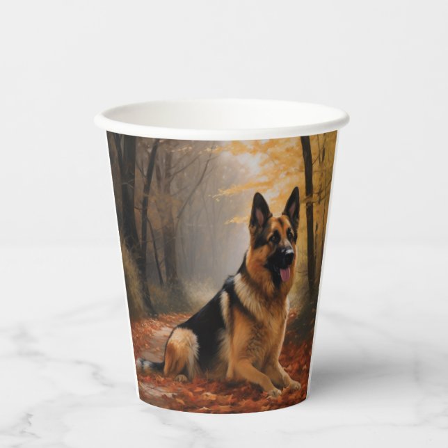 German Shepherd  in Autumn Leaves Fall Inspire  Paper Cups (Front)