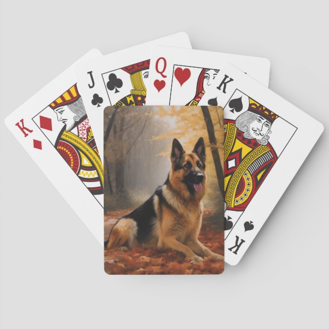 German Shepherd  in Autumn Leaves Fall Inspire  Poker Cards (Back)