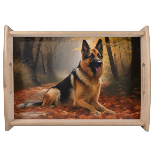 German Shepherd  in Autumn Leaves Fall Inspire  Serving Tray (Front)