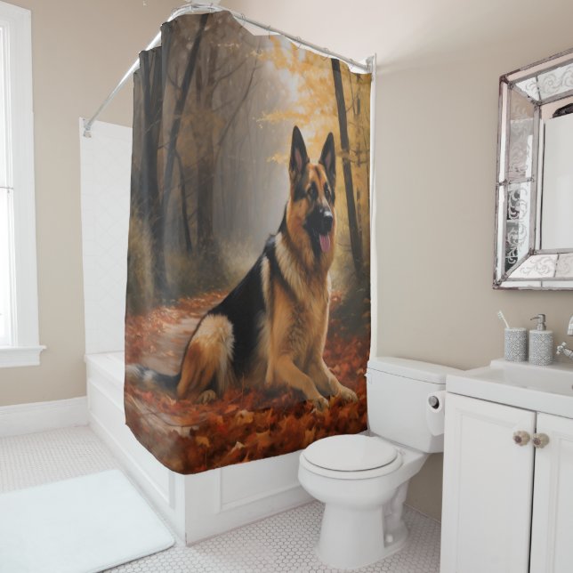 German Shepherd  in Autumn Leaves Fall Inspire  Shower Curtain (In Situ)