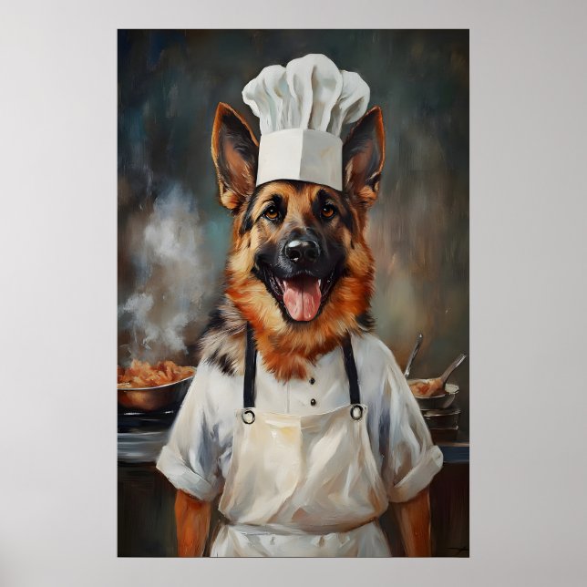 German Shepherd In Chefs Hat Poster, Pet Poster (Front)