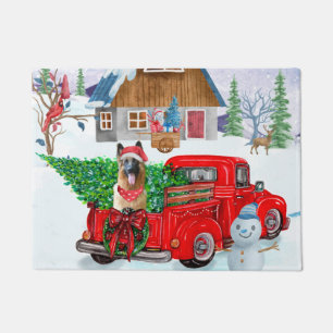 German Shepherd In Christmas Delivery Truck Snow Doormat