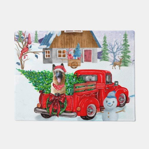 German Shepherd In Christmas Delivery Truck Snow  Doormat