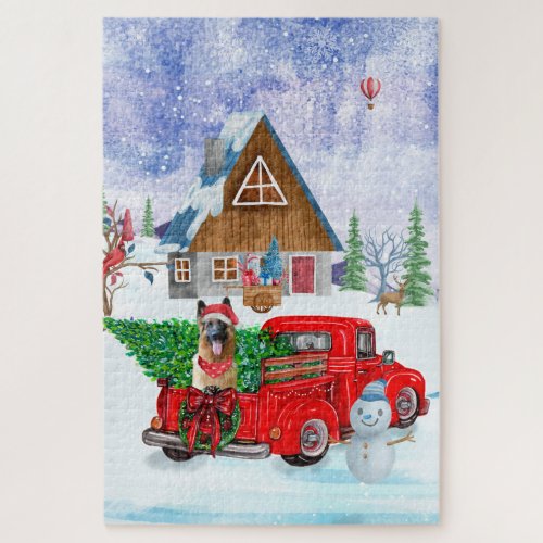 German Shepherd In Christmas Delivery Truck Snow Jigsaw Puzzle