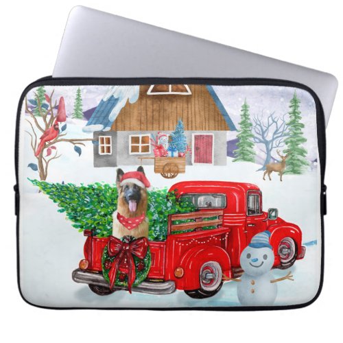 German Shepherd In Christmas Delivery Truck Snow  Laptop Sleeve