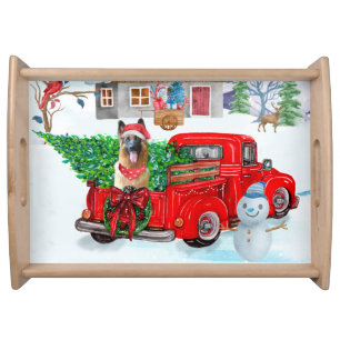 German Shepherd In Christmas Delivery Truck Snow Serving Tray