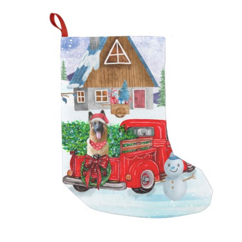 German Shepherd In Christmas Delivery Truck Snow Small Christmas Stocking