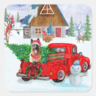 German Shepherd In Christmas Delivery Truck Snow Square Sticker