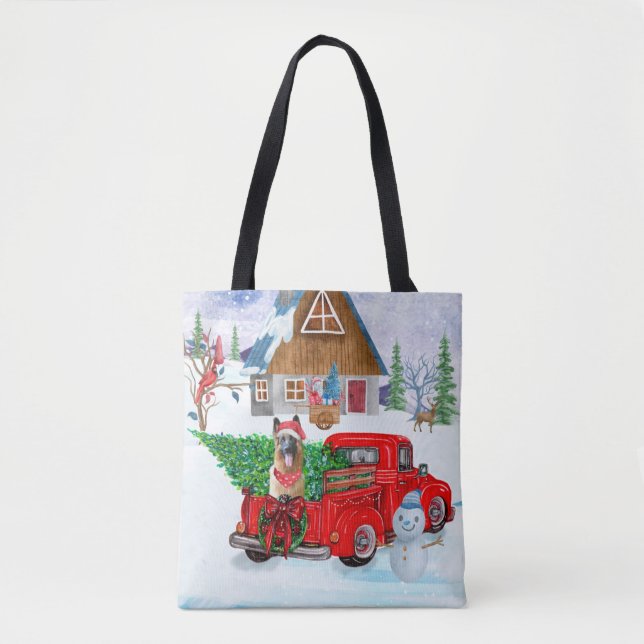 German Shepherd In Christmas Delivery Truck Snow  Tote Bag (Front)