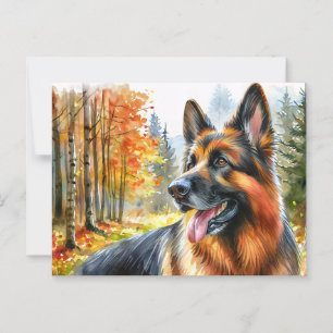 German Shepherd in Fall Watercolor Postcard