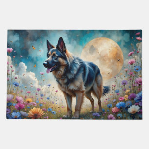 German Shepherd in Floral Field Doormat