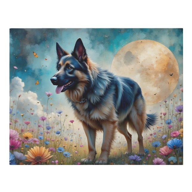 German Shepherd in Floral Field Faux Canvas Print (Front)