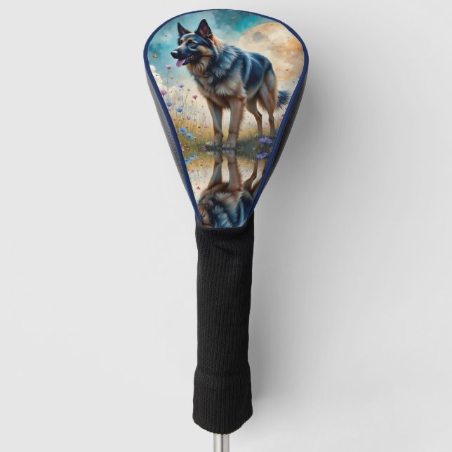 German Shepherd in Floral Field Golf Head Cover (Front)