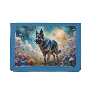 German Shepherd in Floral Field Tri-fold Wallet