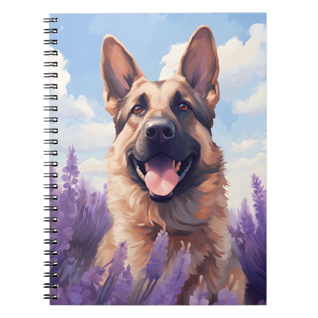 German Shepherd in Lavender field Notebook (Front)
