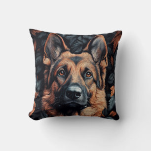 German Shepherd in Leaves Throw Pillow