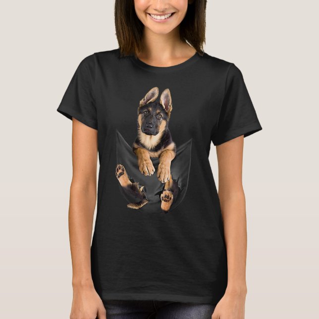 German Shepherd In Pocket T-Shirt Funny Dog Lover (Front)