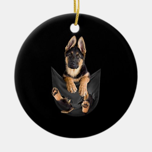 German Shepherd In Pocket T_Shirt Funny Dog Lover Ceramic Ornament
