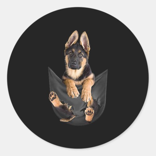 German Shepherd In Pocket T_Shirt Funny Dog Lover Classic Round Sticker