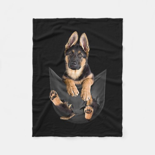 German Shepherd In Pocket T_Shirt Funny Dog Lover Fleece Blanket