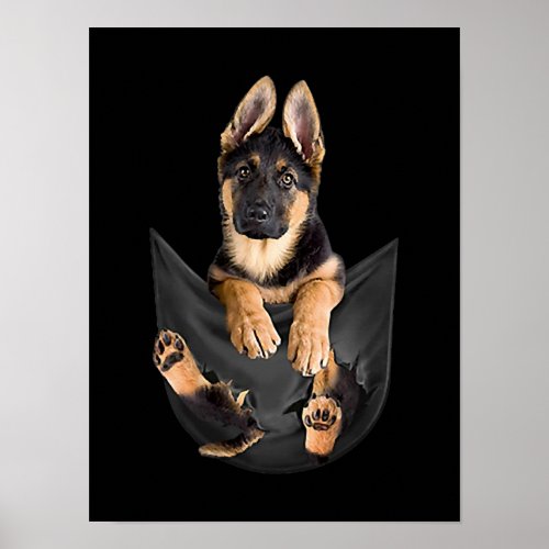 German Shepherd In Pocket T_Shirt Funny Dog Lover Poster