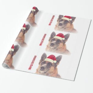 German Shepherd in Santa Hat Holiday Gift Paper