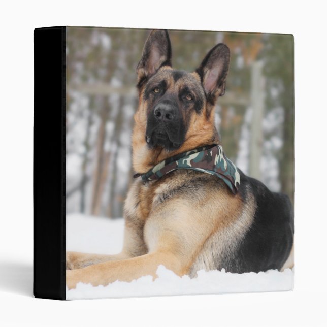 German Shepherd In Snow 3 Ring Binder (Front/Spine)