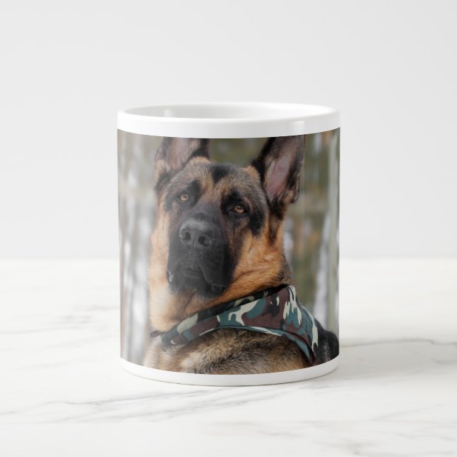 German Shepherd In Snow Giant Coffee Mug (Front)