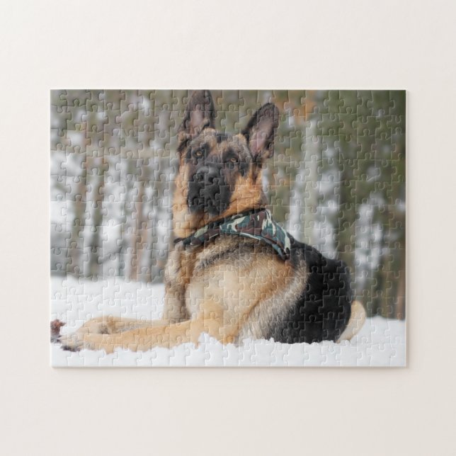 German Shepherd In Snow Jigsaw Puzzle (Horizontal)