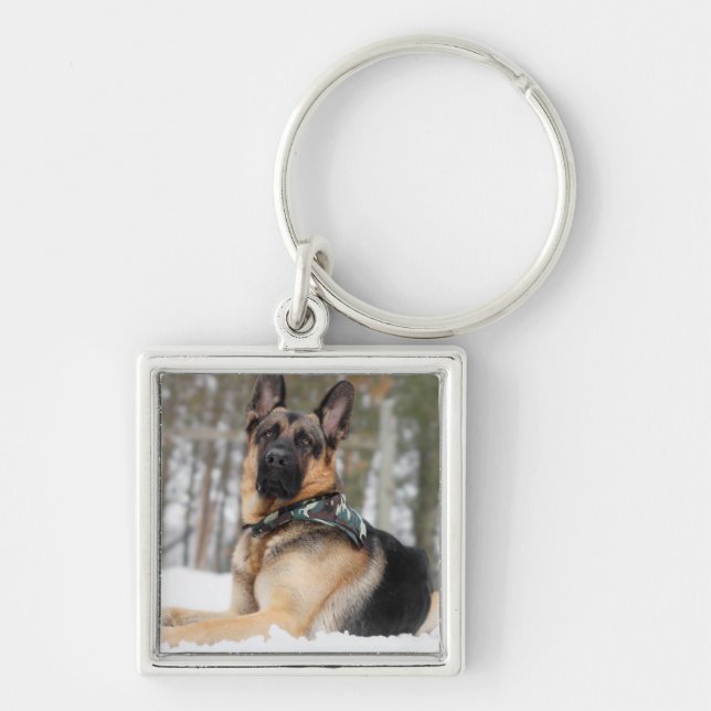 German Shepherd In Snow Keychain (Front)
