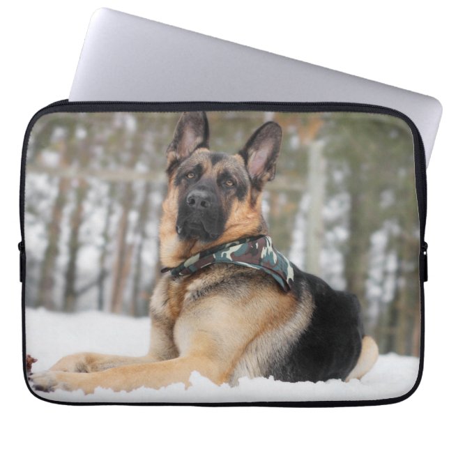 German Shepherd In Snow Laptop Sleeve (Front)