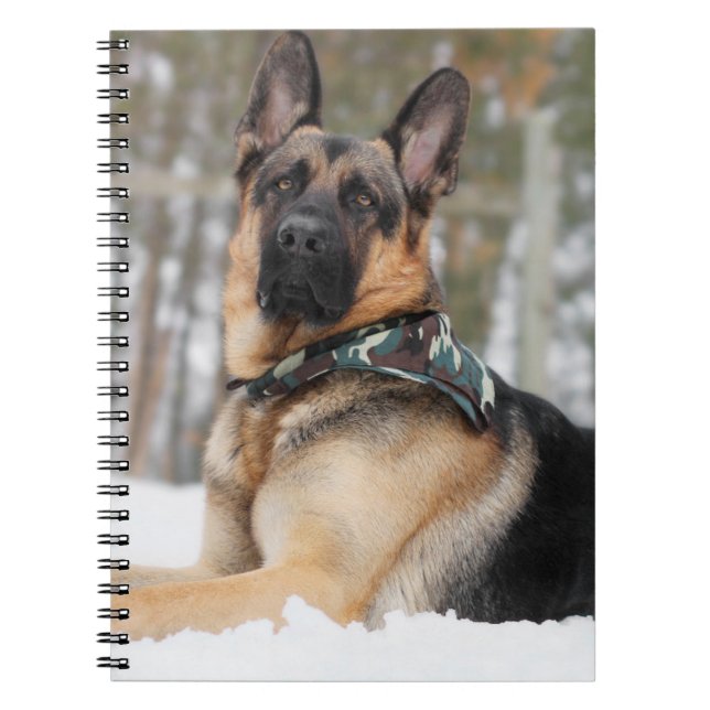 German Shepherd In Snow Notebook (Front)