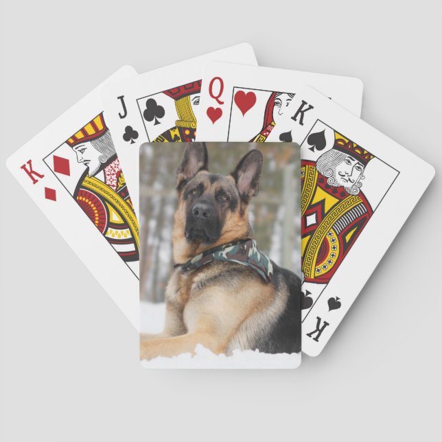 German Shepherd In Snow Poker Cards (Back)