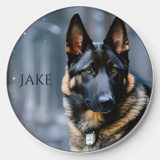 German Shepherd in Snow Portrait   Wireless Charger