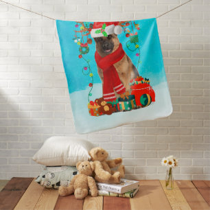 German Shepherd in snow with Christmas gifts Baby Blanket
