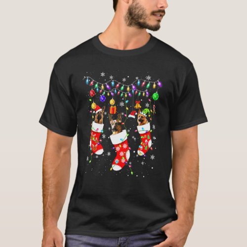 German shepherd In Socks Christmas Santa Hat Xmas T-Shirt