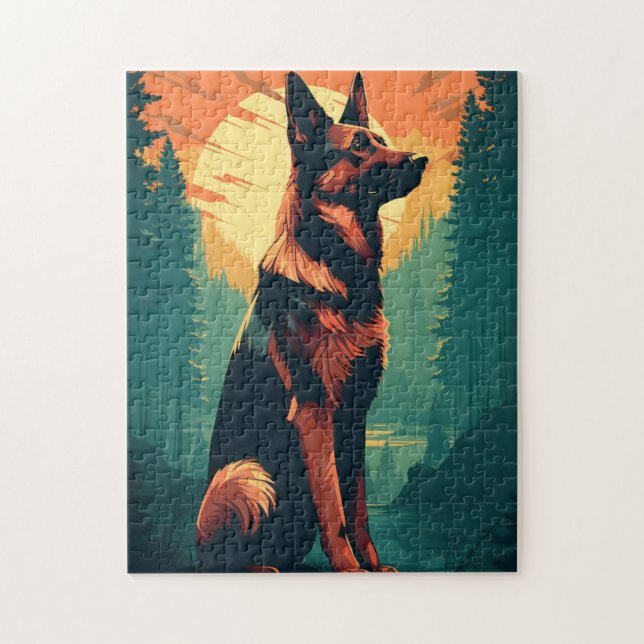 German Shepherd in the forest during sunset Jigsaw Puzzle (Vertical)