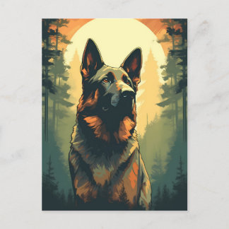 German-Shepherd in the forest during sunset Postcard