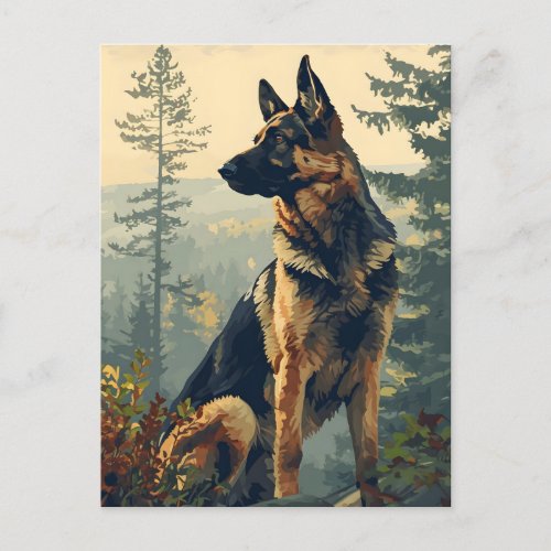 German shepherd in the forest postcard