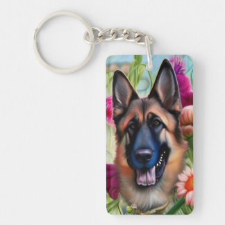 German Shepherd in the Garden Keychain