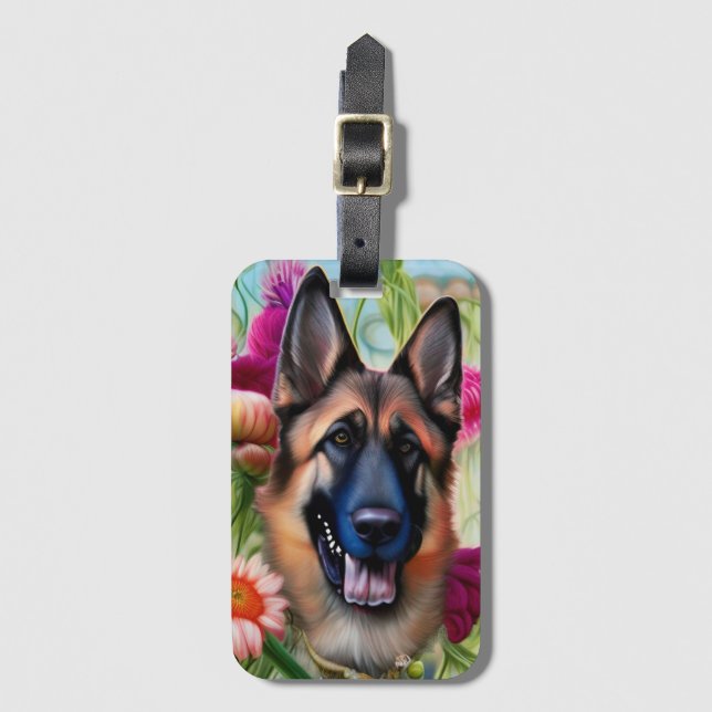 German Shepherd in the Garden  Luggage Tag (Front Vertical)