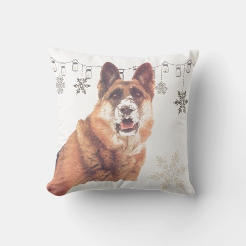 German Shepherd in the Snow Holiday Throw Pillow
