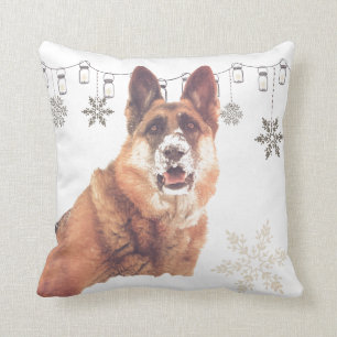 German Shepherd in the Snow Holiday Throw Pillow