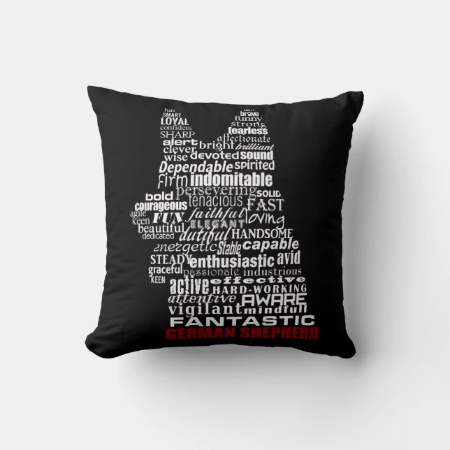 German Shepherd in Words Throw Pillow (Front)