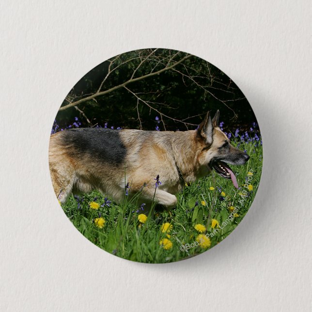 German Shepherd in Yellow Flowers Button (Front)